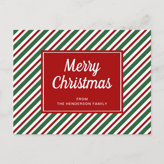 Cartão Postal Feliz Natal Listrado de Vermelho e Verde  (Frente)