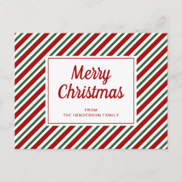 Cartão Postal Feliz Natal Listrado Vermelho Verde Branco Padrão