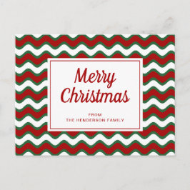 Cartão Postal Feliz Natal Listras de Onda Vermelho Verde