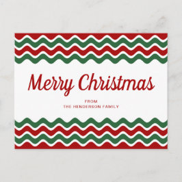 Cartão Postal Feliz Natal Listras de Onda Vermelho Verde Fofo