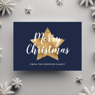 Cartão Postal Feliz Natal Marinho Dourado Azul