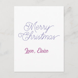 Cartão Postal feliz natal nome azul amor simples azul roxo