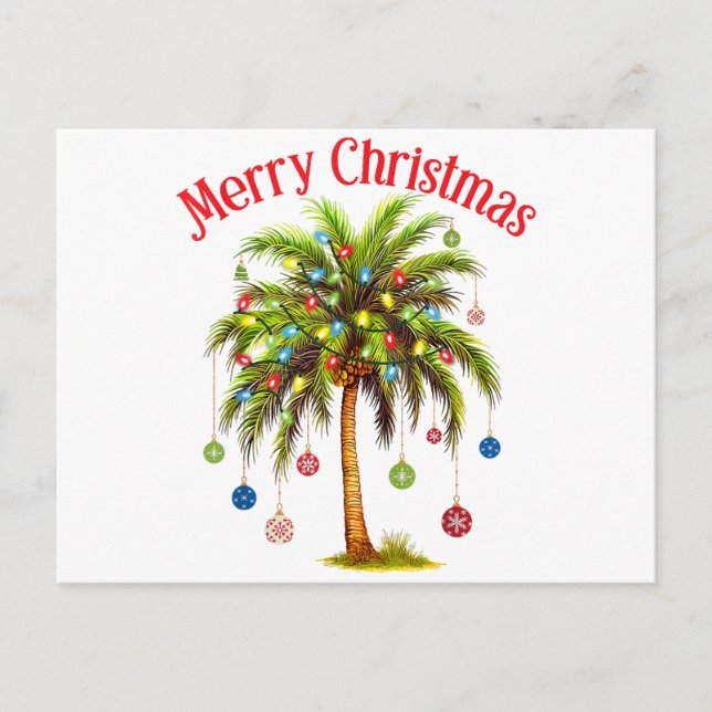 Cartão Postal Feliz Natal Palm Tree Light Havaiana Tropical (Frente)