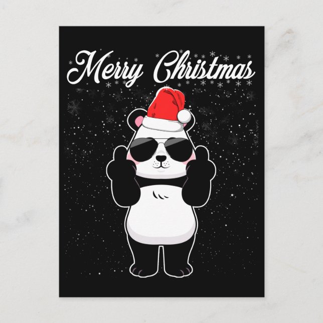 Cartão Postal Feliz Natal Panda Dedo Médio Rude Xmas Feia (Frente)