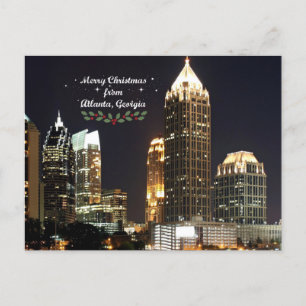 Cartão Postal "Feliz Natal," panorama de Atlanta, Geórgia