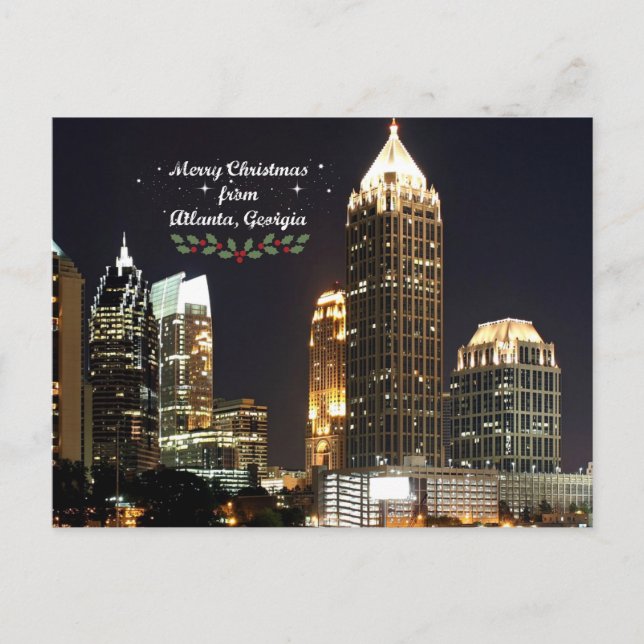 Cartão Postal "Feliz Natal," panorama de Atlanta, Geórgia (Frente)