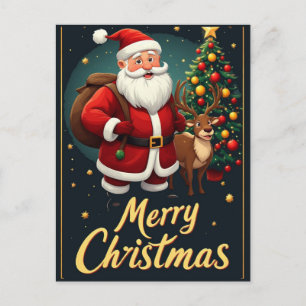 Cartão Postal Feliz Natal Papai Noel Arte Clássica de Férias