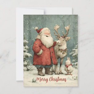 Cartão Postal Feliz Natal Papais noeis e Reindeer