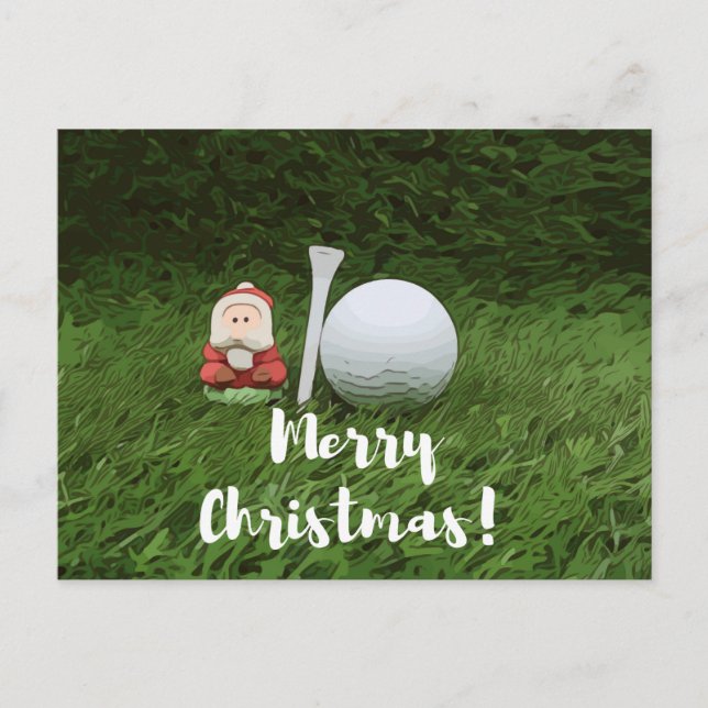 Cartão Postal Feliz Natal para golfista com bola de golfe e Papa (Frente)