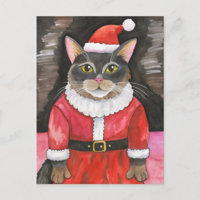 Cartão Postal Feliz Natal para Papais noeis de Gato (Frente)