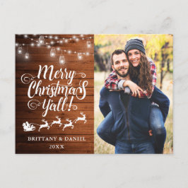 Cartão Postal Feliz Natal para Todos Luzes Casal de Madeira Foto