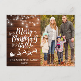 Cartão Postal Feliz Natal para Todos Luzes Família de Madeira Fo