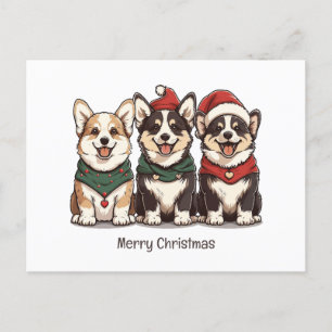Cartão Postal Feliz Natal Pembroke Welsh Corgi Dogs