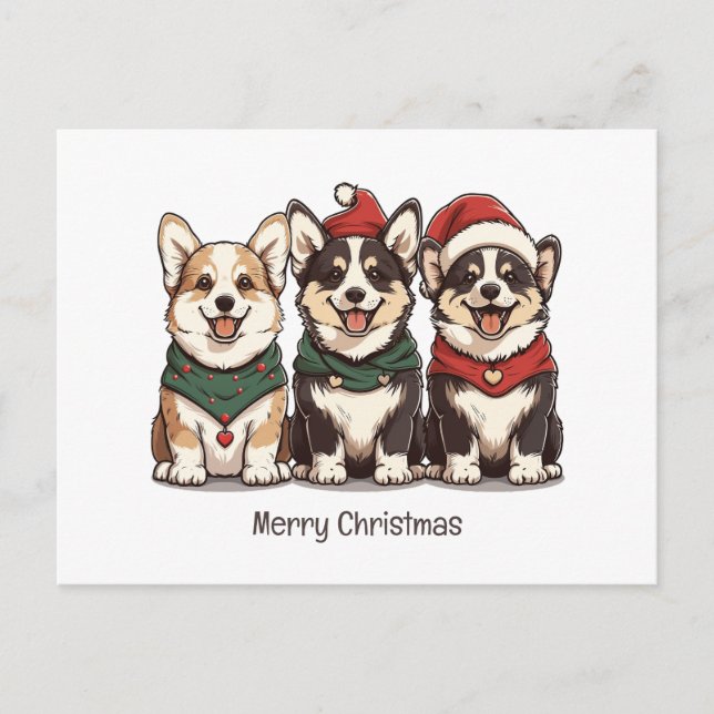 Cartão Postal Feliz Natal Pembroke Welsh Corgi Dogs (Frente)