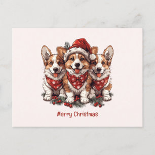 Cartão Postal Feliz Natal Pembroke Welsh Corgi Puppies