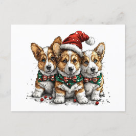 Cartão Postal Feliz Natal Pembroke Welsh Corgi Puppies