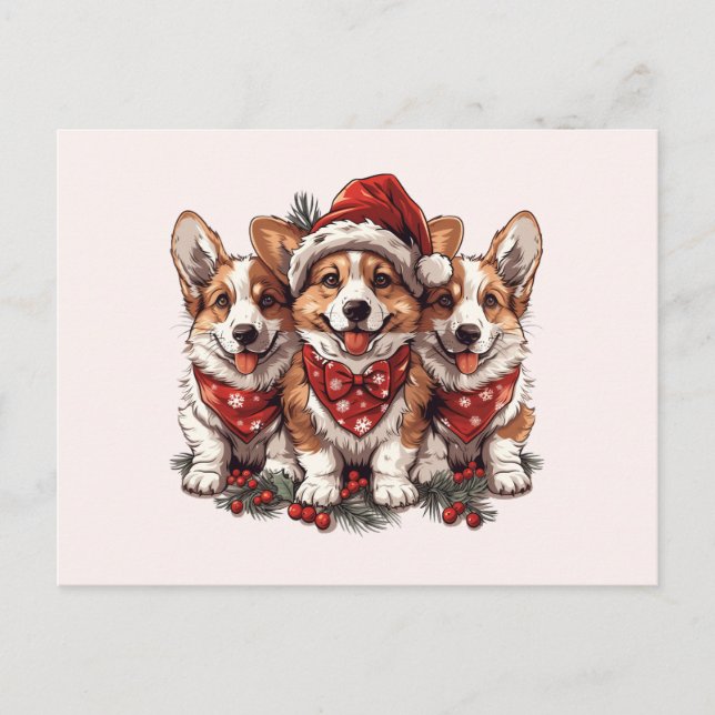 Cartão Postal Feliz Natal Pembroke Welsh Corgi Puppies (Frente)