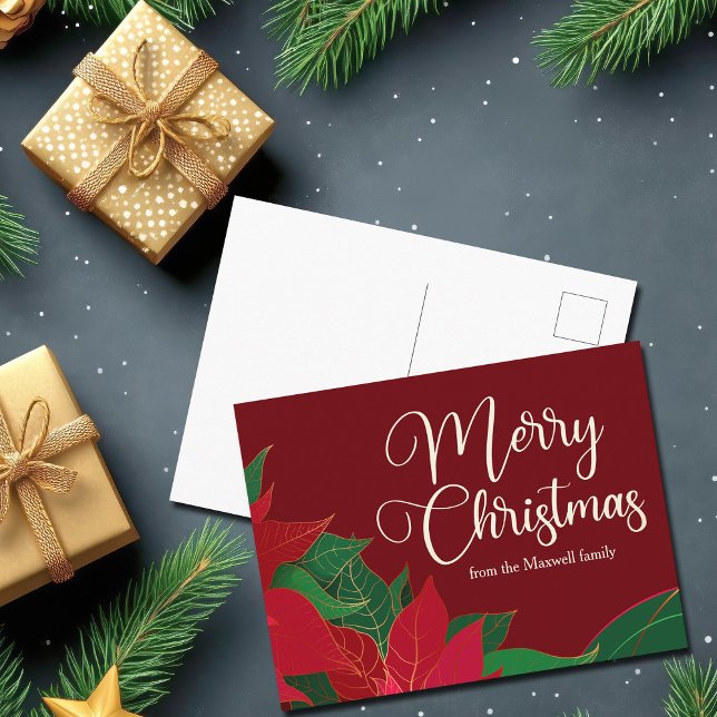 Cartão Postal Feliz Natal Poinsettia Elegante - Personalizado Ve (Criador carregado)