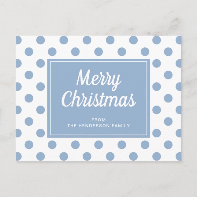 Cartão Postal Feliz Natal Pontos Azuis Polka Dusty (Frente)