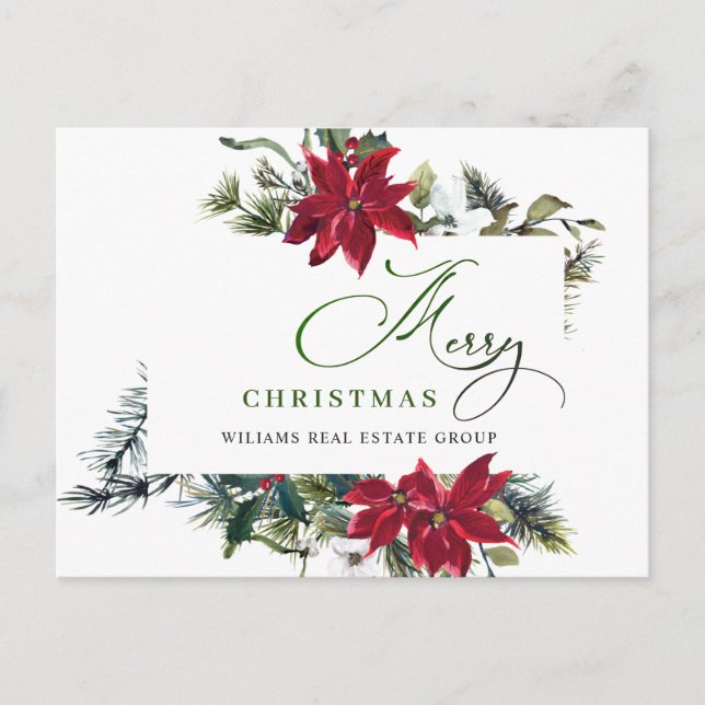 Cartão Postal Feliz Natal Red Poinsettia Saudação Corporativa (Frente)