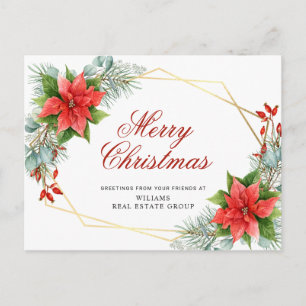 Cartão Postal Feliz Natal Red Poinsettia Saudação Corporativa