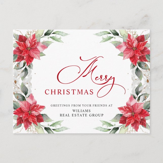 Cartão Postal Feliz Natal Red Poinsettia Saudação Corporativa (Frente)