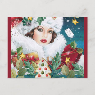 Cartão Postal Feliz Natal Retro Art Deco Lady