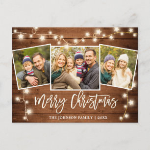 Cartão Postal Feliz Natal Rustic 3 PHOTO Holiday Card