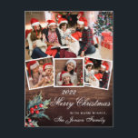 Cartão Postal Feliz Natal Rustic 4 PHOTO Collage Saudação<br><div class="desc">Feliz cartão postal de saudação de 4 FOTOS,  Rustic de Natal.</div>