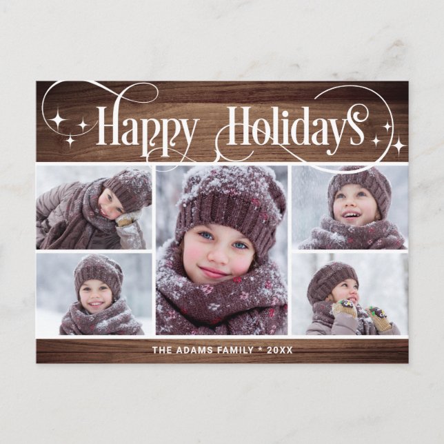 Cartão Postal Feliz Natal Rustic 5 FOTO Saudação Feriado (Frente)