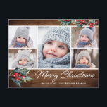 Cartão Postal Feliz Natal Rustic 5 PHOTO Collage Saudação<br><div class="desc">Feliz cartão postal de saudação de 5 FOTO,  Rustic de Natal.</div>