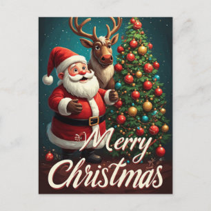 Cartão Postal Feliz Natal Saudação de Férias do Papai Noel