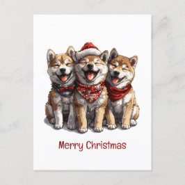 Cartão Postal Feliz Natal Shiba Inu Dogs