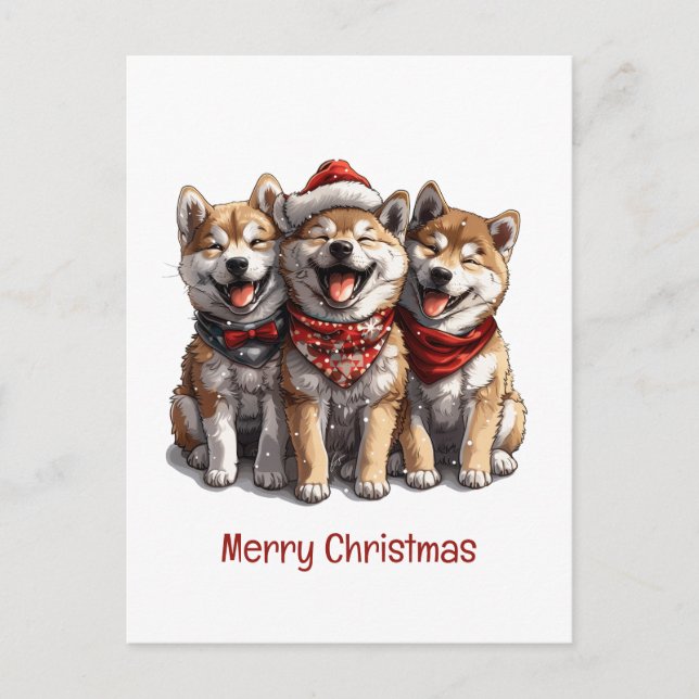 Cartão Postal Feliz Natal Shiba Inu Dogs (Frente)