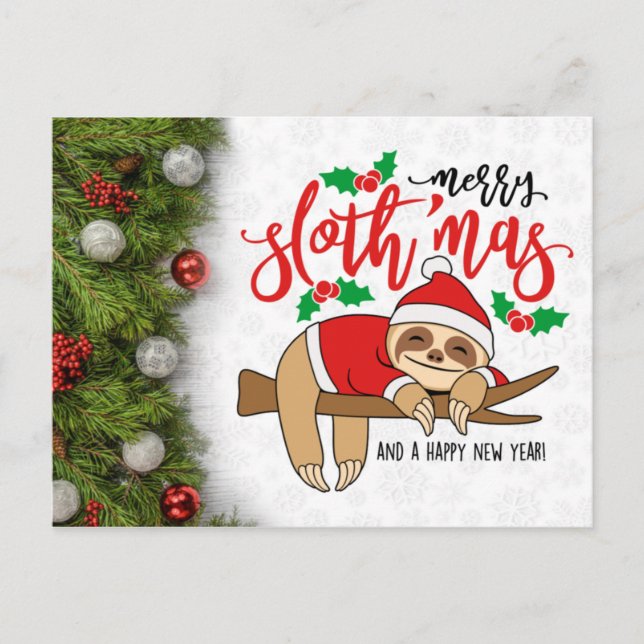 Cartão Postal Feliz Natal Sloth (Frente)
