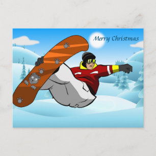Cartão Postal Feliz Natal Snow Boarder