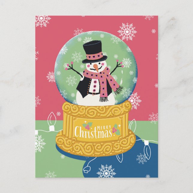 Cartão Postal Feliz Natal Snowman Globe (Frente)