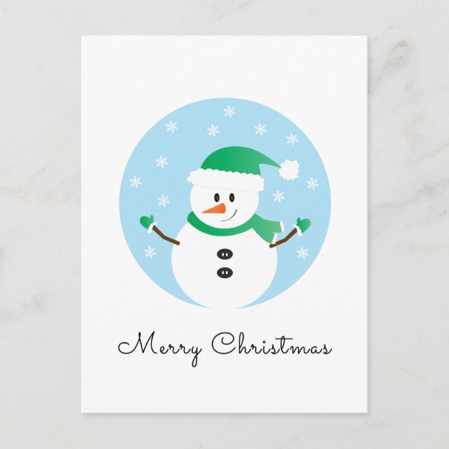 Cartão Postal Feliz Natal Snowman Snowflakes (Frente)