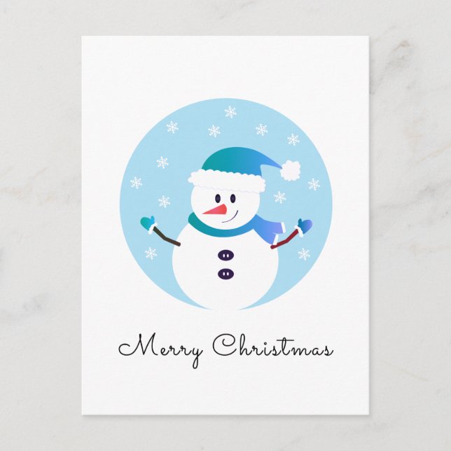 Cartão Postal Feliz Natal Snowman Snowflakes (Frente)