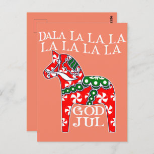 Cartão Postal Feliz Natal Sueco Jul Dala Horse Dalahos