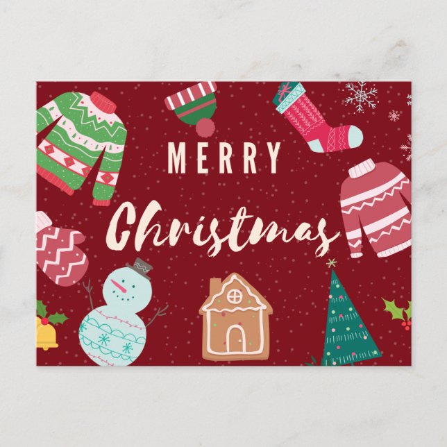 Cartão Postal Feliz Natal, Suéteres Malditos, Snowman, Árvore (Frente)