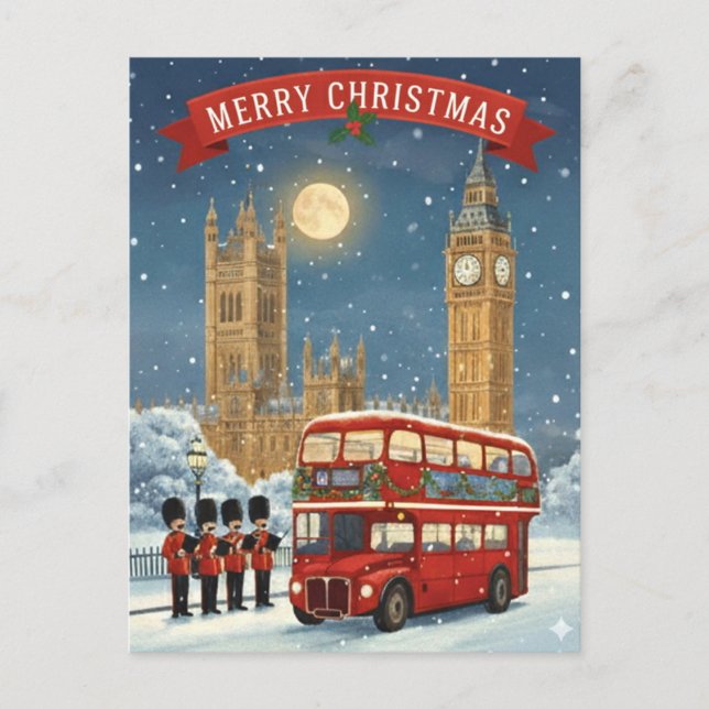 Cartão Postal Feliz Natal Tema Londres (Frente)