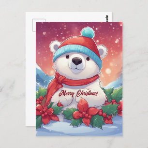 Cartão Postal Feliz Natal Urso Polar Branco