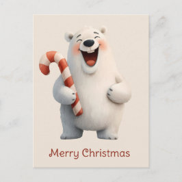 Cartão Postal Feliz Natal Urso Polar Fofo Design