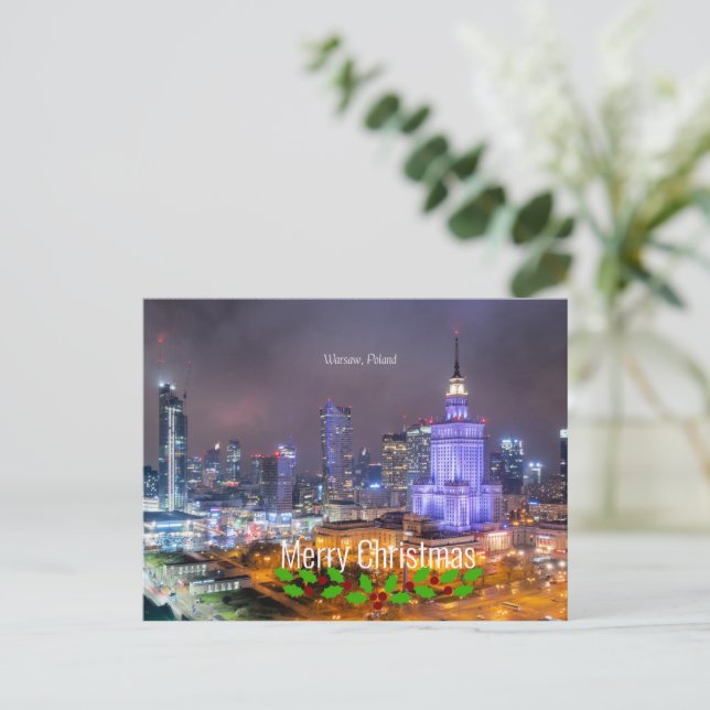 Cartão Postal Feliz Natal - Varsóvia, Polônia (Em pé/Frente)