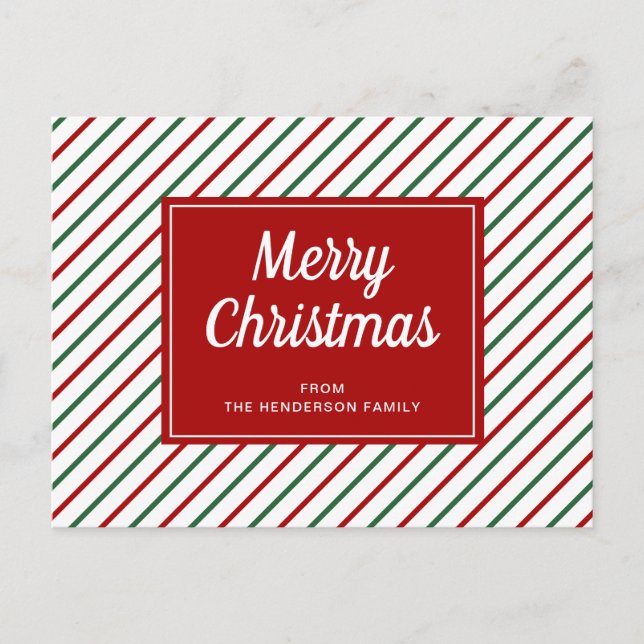 Cartão Postal Feliz Natal Vermelho Branco Strike (Frente)