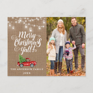 Cartão Postal Feliz Natal! Vês Fotografias Burlap Truck