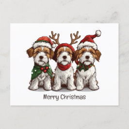 Cartão Postal Feliz Natal Welsh Wire Fox Terrier Dogs