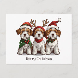 Cartão Postal Feliz Natal Welsh Wire Fox Terrier Dogs