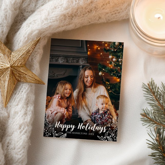 Cartão Postal Feliz Natal White Script de Férias (Criador carregado)